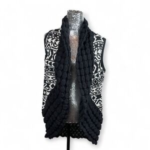 Boho Aztec Knit Sleeveless Shawl Collar Popcorn Hem Vest Large Eclectic Cozy